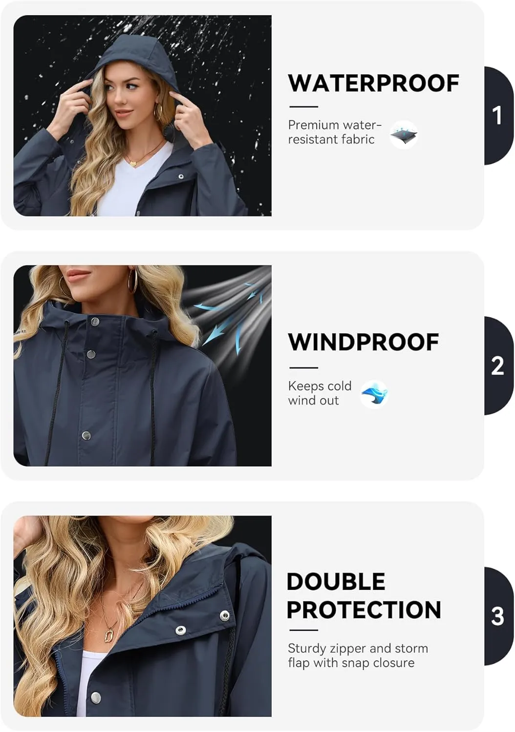 Zando Long Rain Coat for Women Packable Rain Jacket Womens Waterproof Raincoat Lightweight Hooded Windbreaker Trench Coat