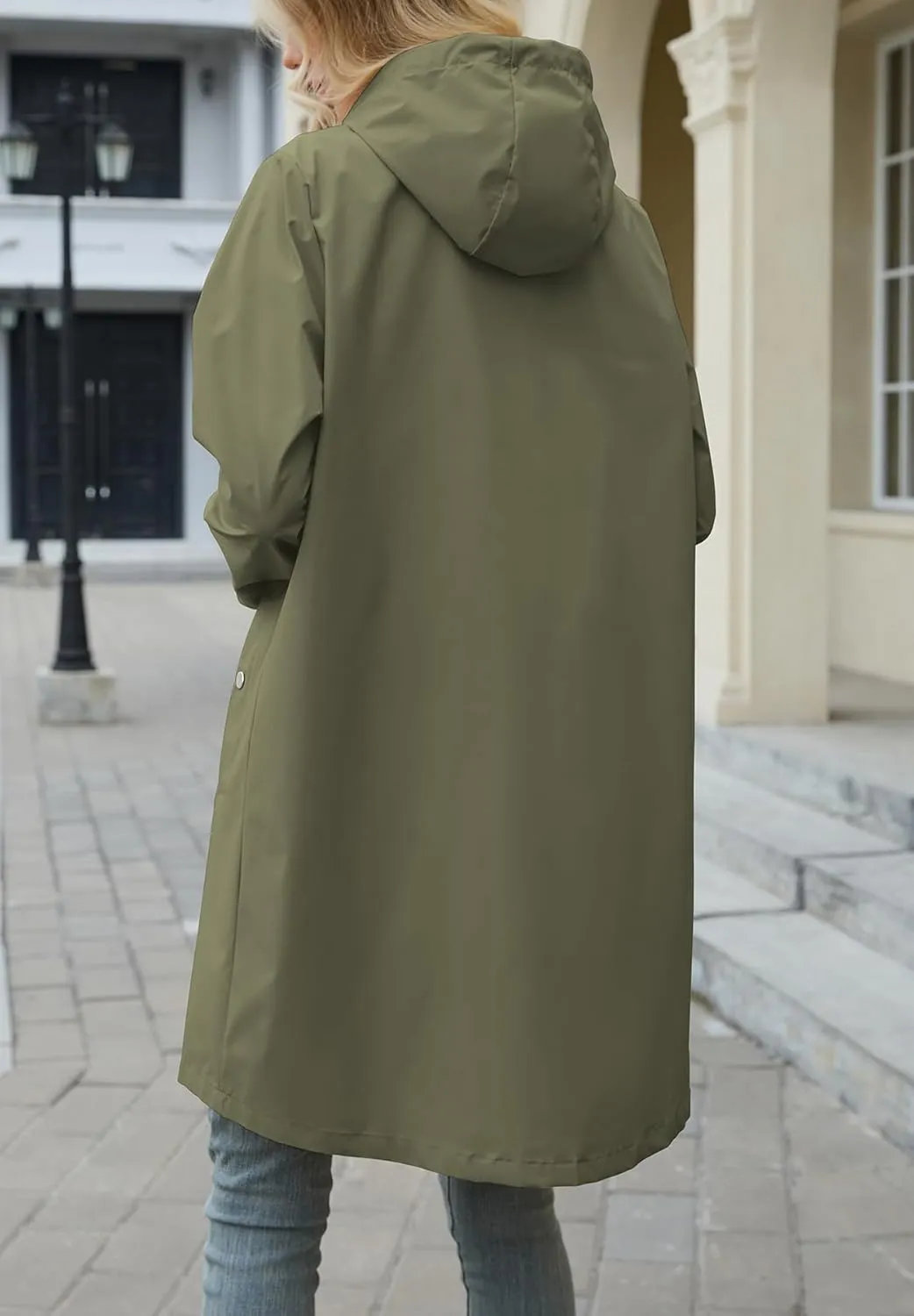 Zando Long Rain Coat for Women Packable Rain Jacket Womens Waterproof Raincoat Lightweight Hooded Windbreaker Trench Coat