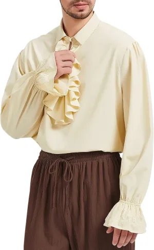 Zando Mens Pirate Shirt Renaissance Faire Costume Men Medieval Vampire Victorian Steampunk Viking Halloween Cosplay Top