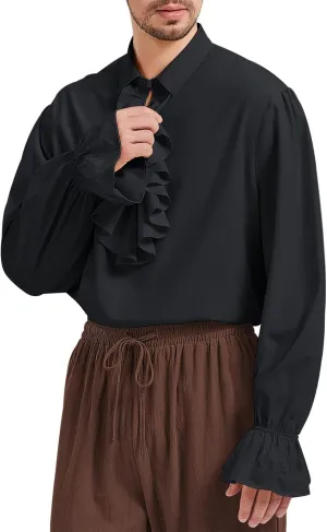 Zando Mens Pirate Shirt Renaissance Faire Costume Men Medieval Vampire Victorian Steampunk Viking Halloween Cosplay Top