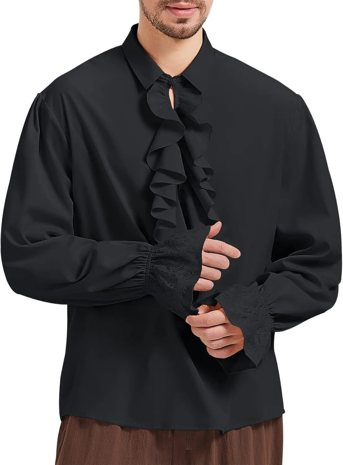 Zando Mens Pirate Shirt Renaissance Faire Costume Men Medieval Vampire Victorian Steampunk Viking Halloween Cosplay Top
