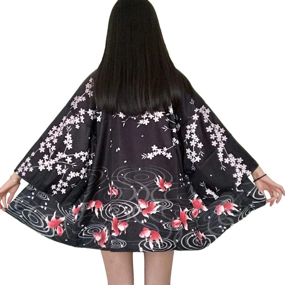 ZooBoo Women Japanese Kimono Cardigan - Harajuku Bathrobe Cardigan Sunscreen Clothes Pajamas Knitting Coat